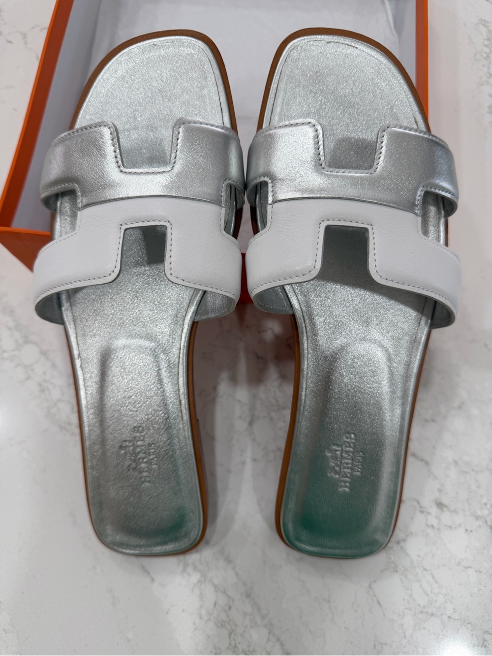 Authentic Hermes Oran Sandals • Rare Metallic Edition • Size 40